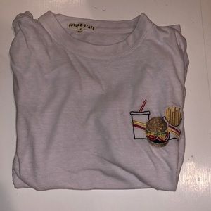 White t shirt with Hamburger and fries